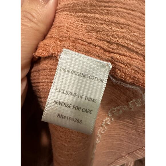 Garnet Hill Boho Coastal Orange Cream Pinstripe Embroidered Tassel Tunic Top - Picture 8 of 8